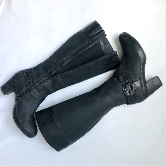 Clarks knee boots, comfortable 3” heel, black nubuck, size US 6.5M (EU38) - Picture 2 of 14